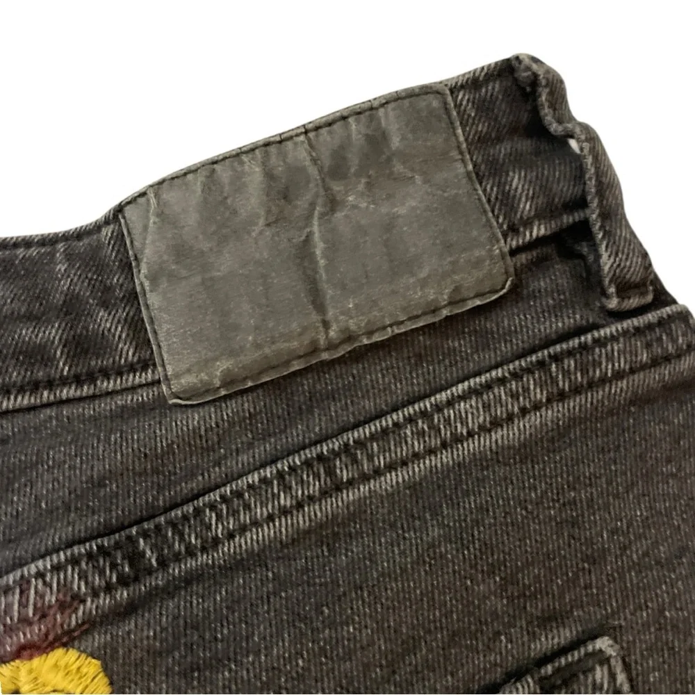 H&M Embroidered Floral Black Washed Denim Girlfriend Fit Jeans - Picture 7 of 12